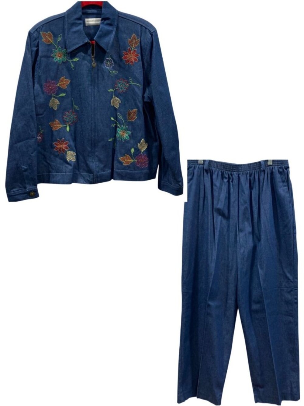 Alfred Dunner Embroidered Denim Jacket Pant Coordinated Set 12P Blue Cottagecore
